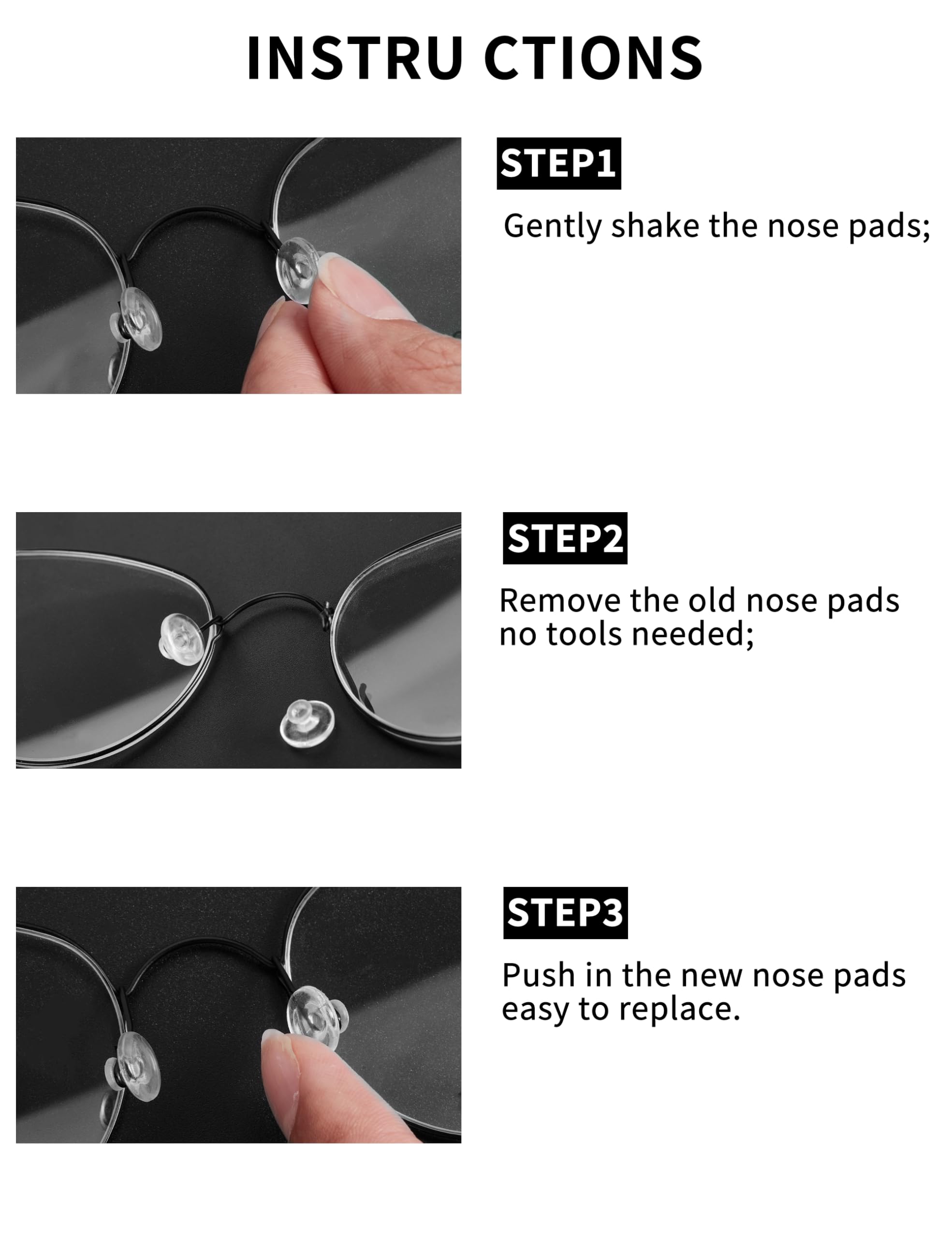 Easy installation of nose pads for glasses without tools