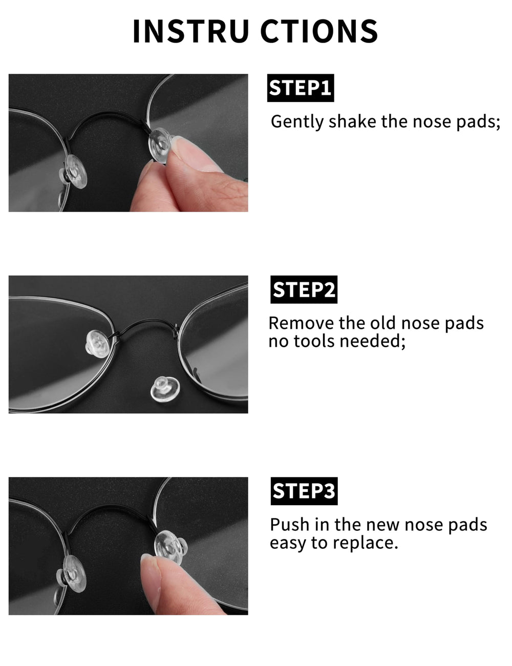 Easy installation of nose pads for glasses without tools