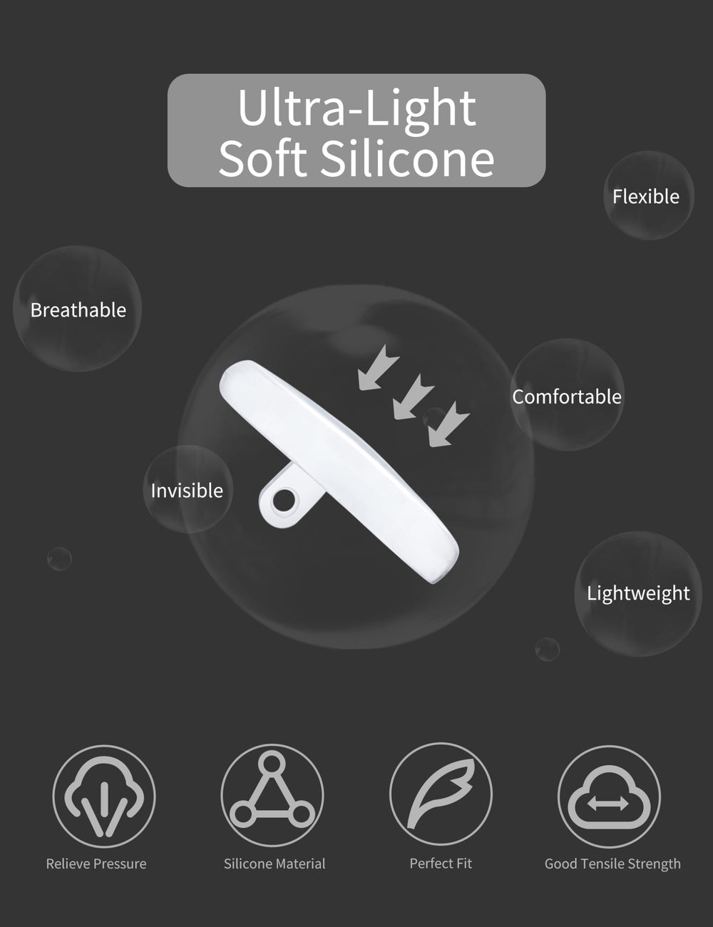 Close-up of tear-shaped silicone nose pads