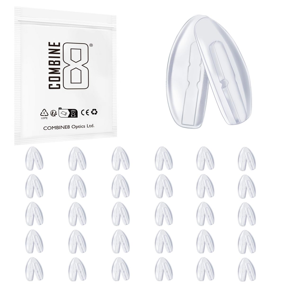 Combine8 clear soft silicone eyeglass nose pads (30 pairs) for glasses and sunglasses