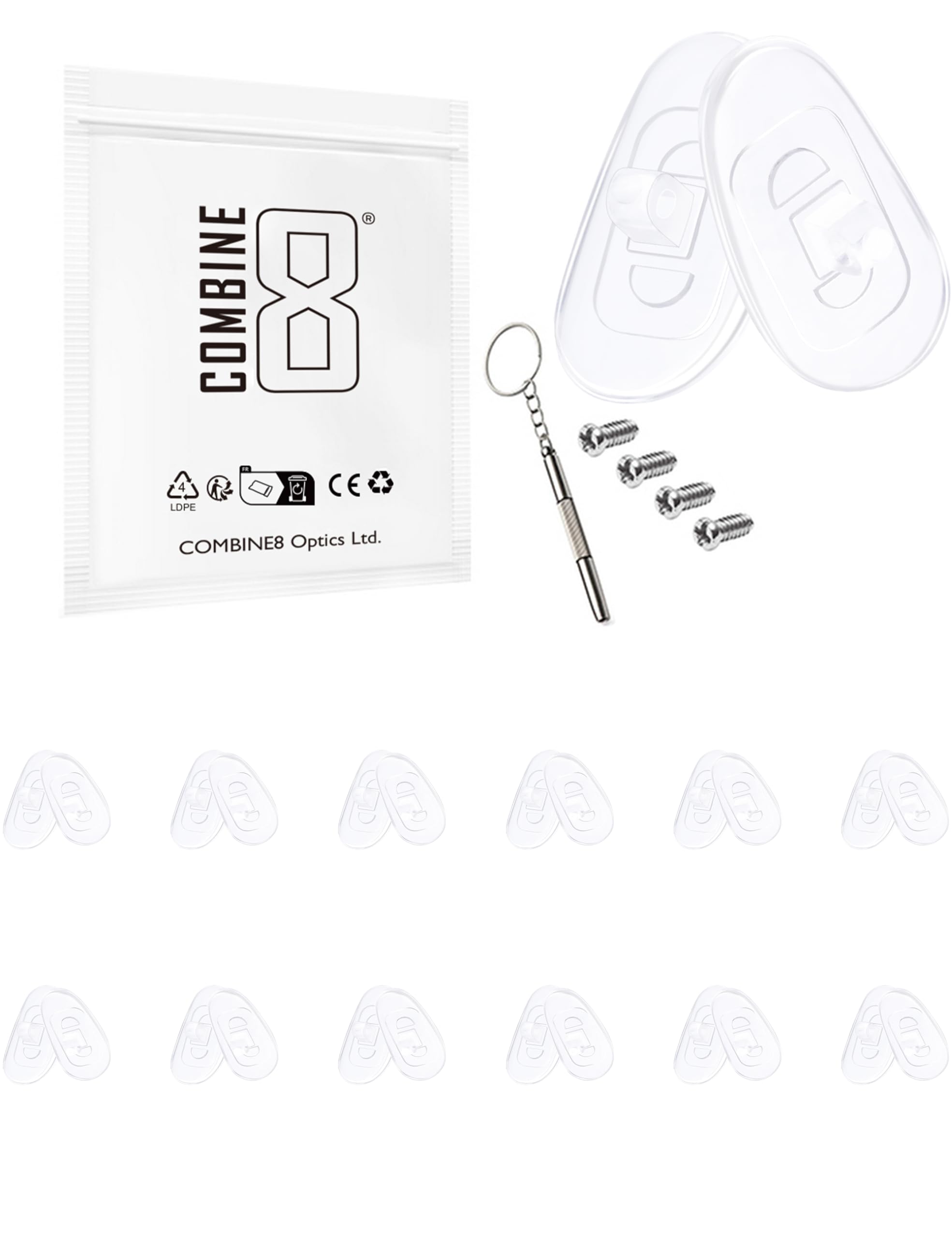 Combine8 teardrop clear silicone nose pads for glasses (12 pairs)