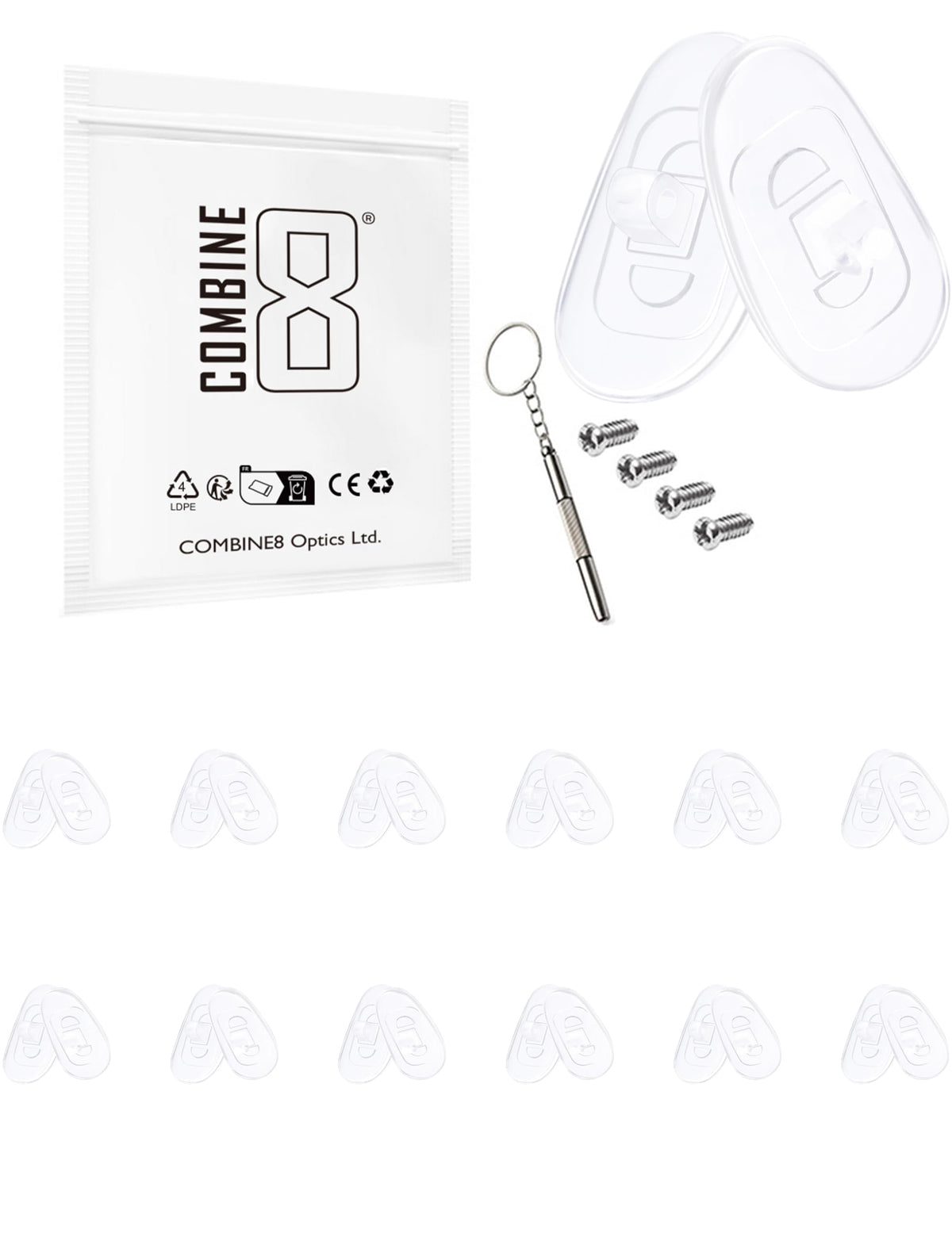 Combine8 teardrop clear silicone nose pads for glasses (12 pairs)