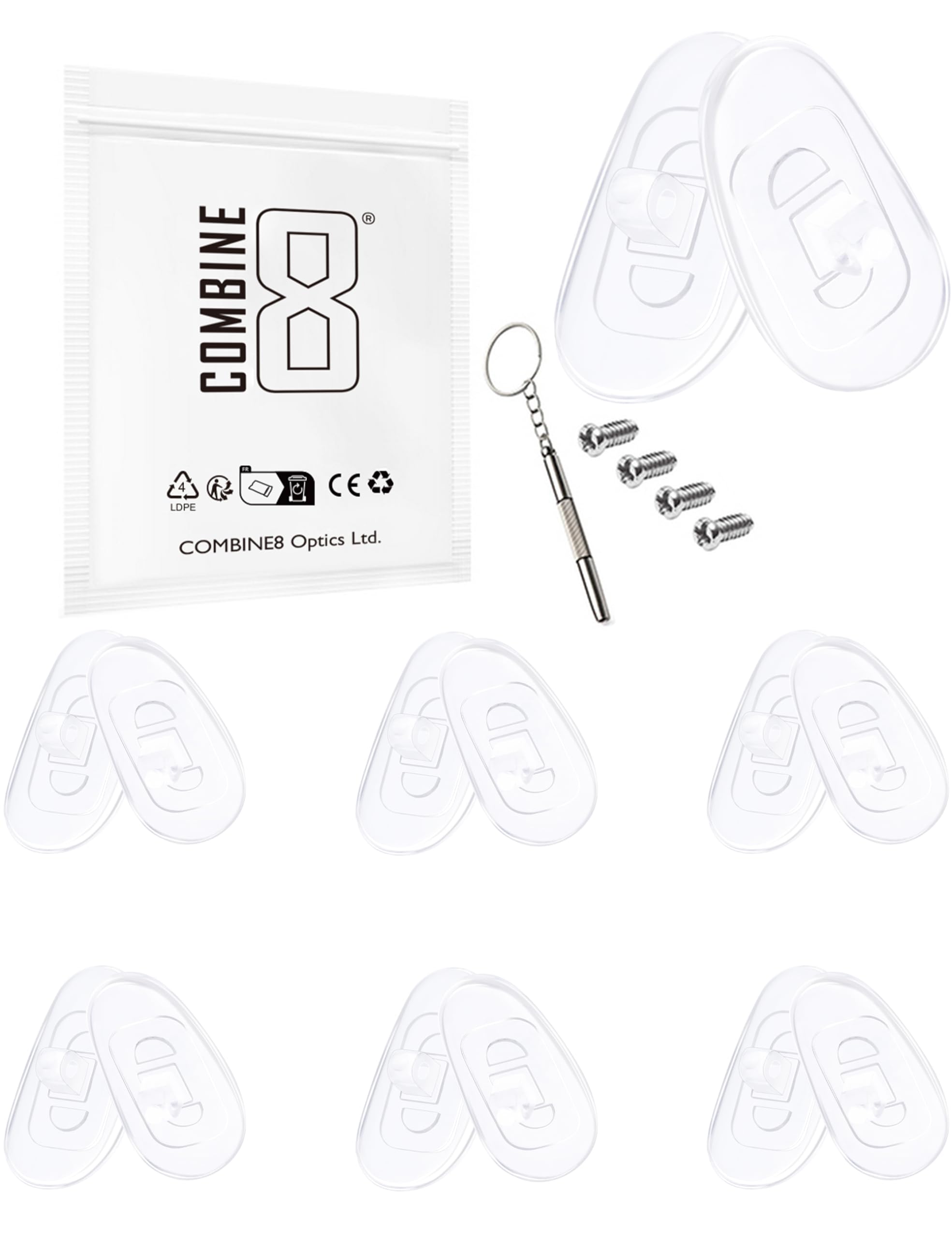 Combine8 clear teardrop silicone nose pads - 6 pairs