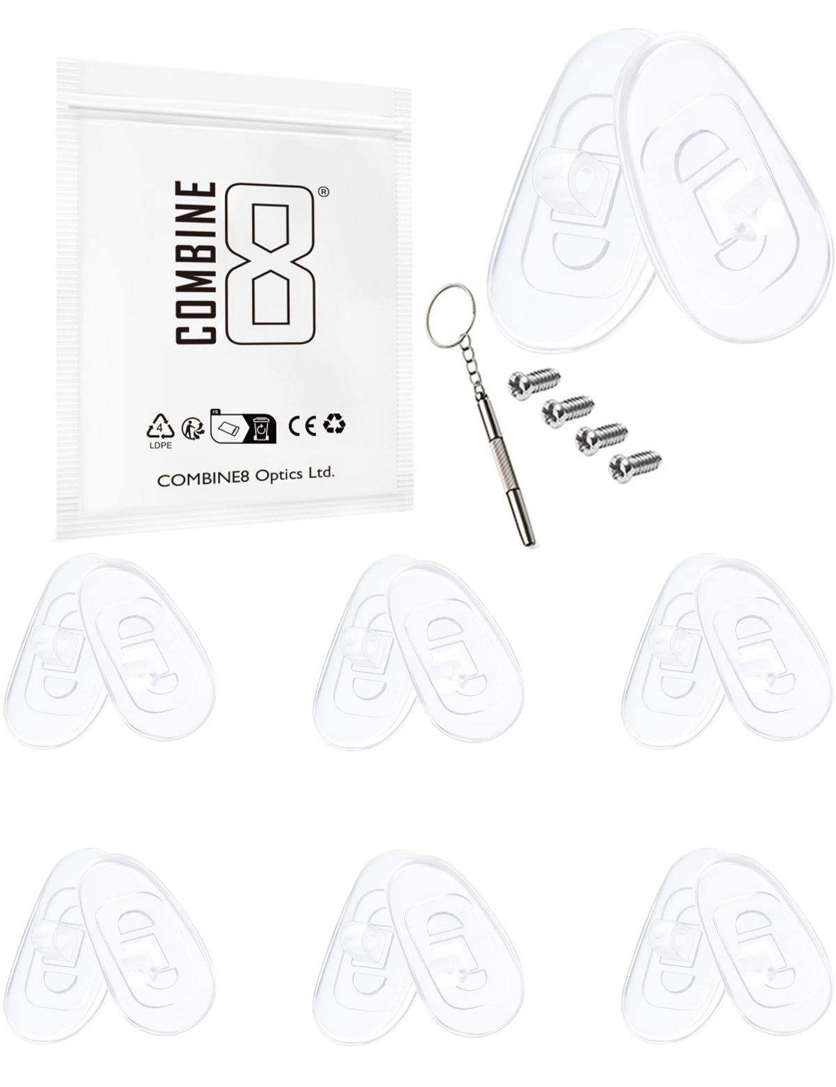 Combine8 clear teardrop silicone nose pads - 6 pairs