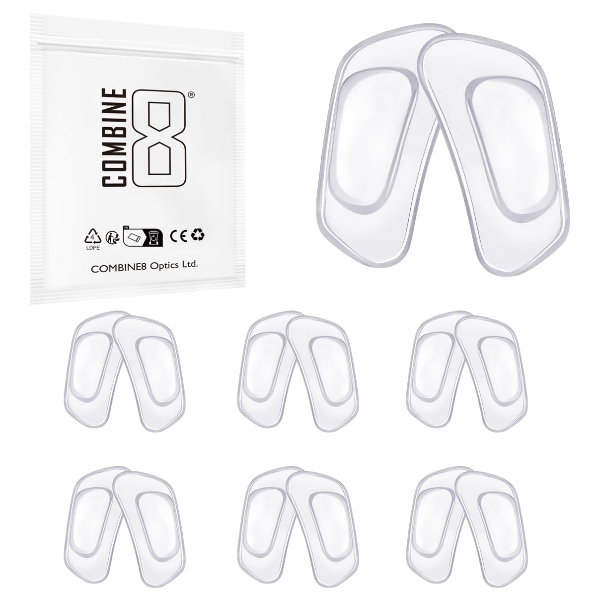 Combine8 Clear Soft Silicone Eyeglass Nose Pads - 6 Pair Set for Costa and Oakley Frames