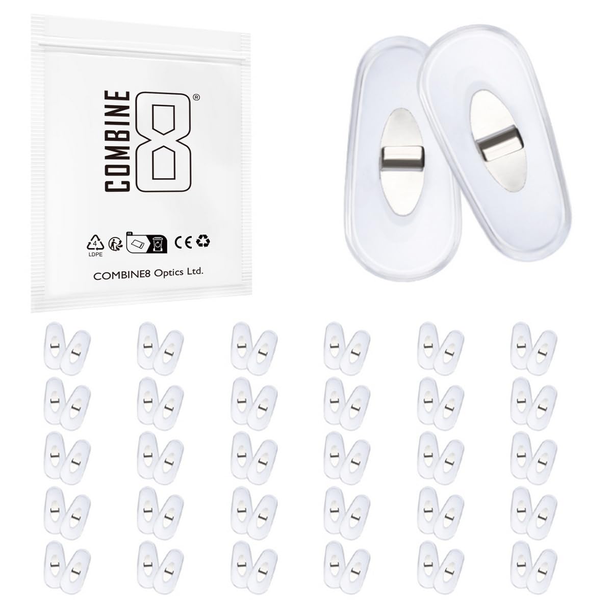 Close-up of Combine8 clear hard plastic Ray-Ban nose pads