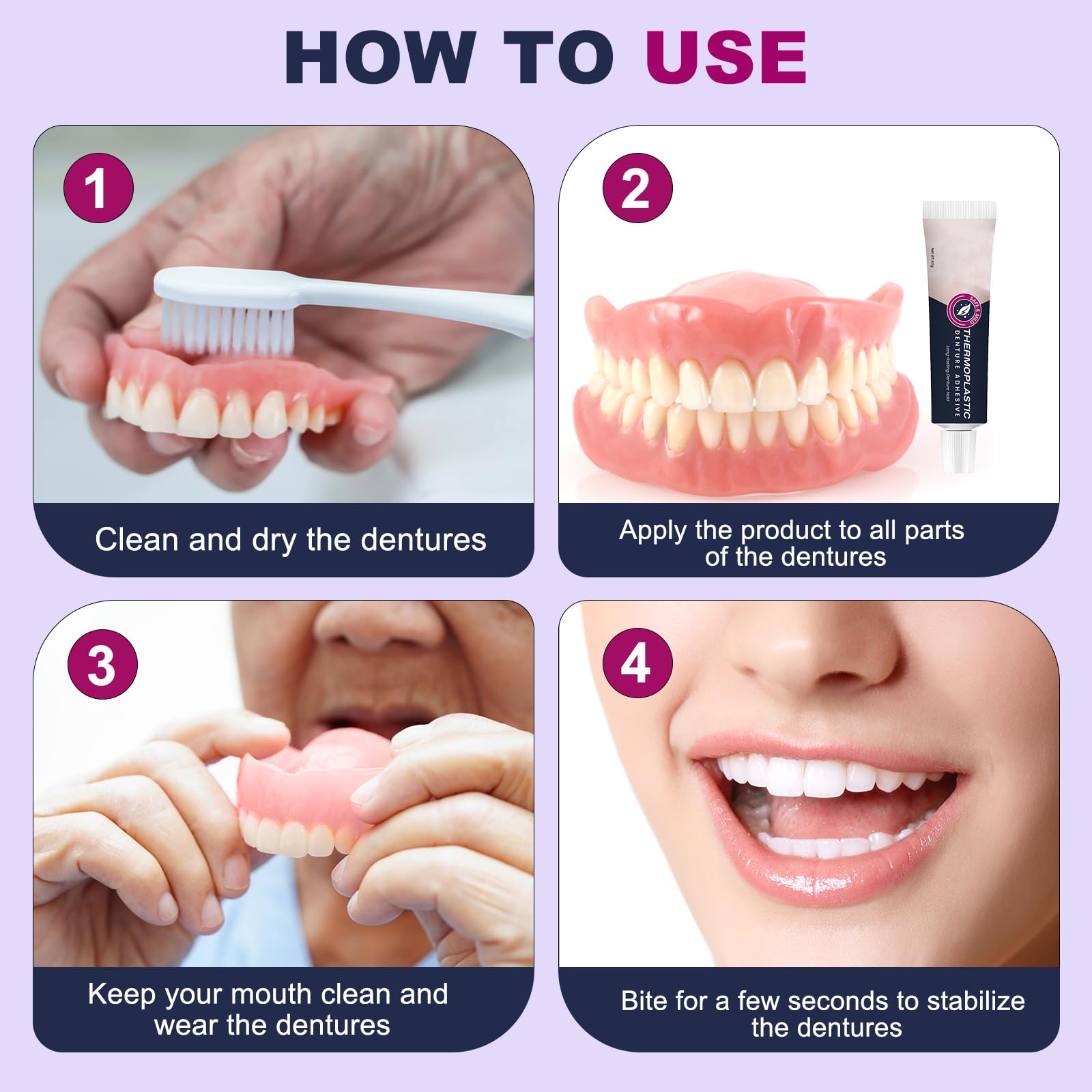 User wearing durable denture adhesive comfortably