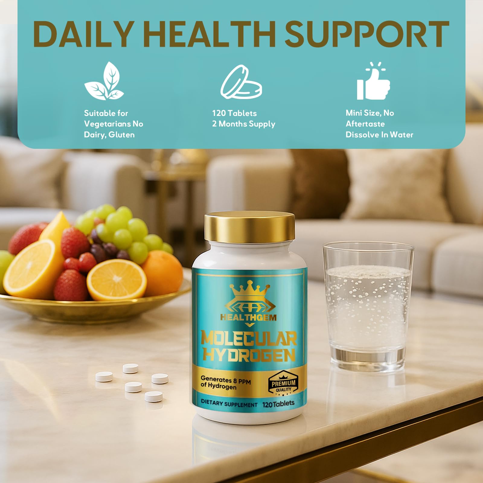 Compact travel-friendly hydrogen water tablets