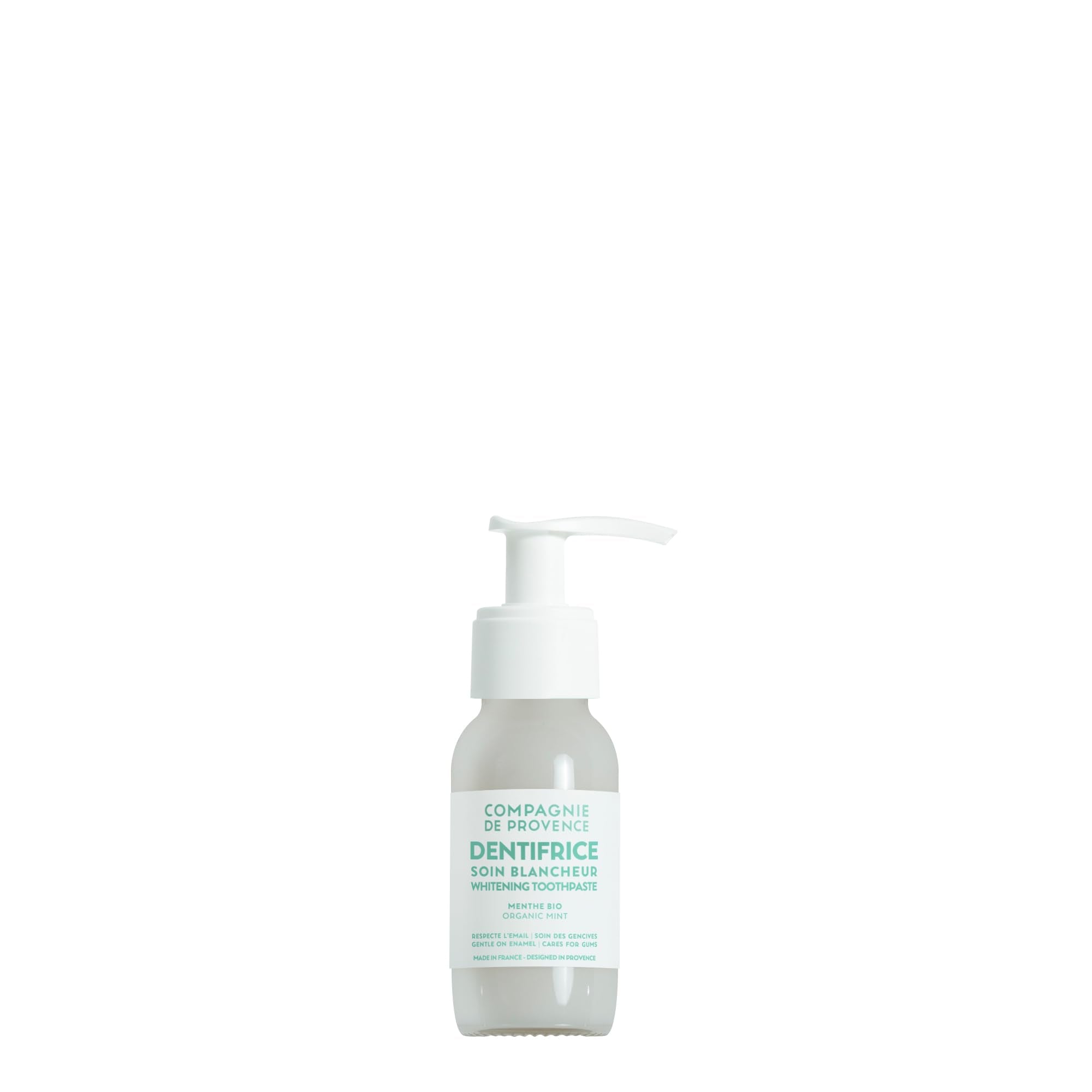 Bottle of Compagnie de Provence Organic Whitening Toothpaste 1.7 fl oz travel size