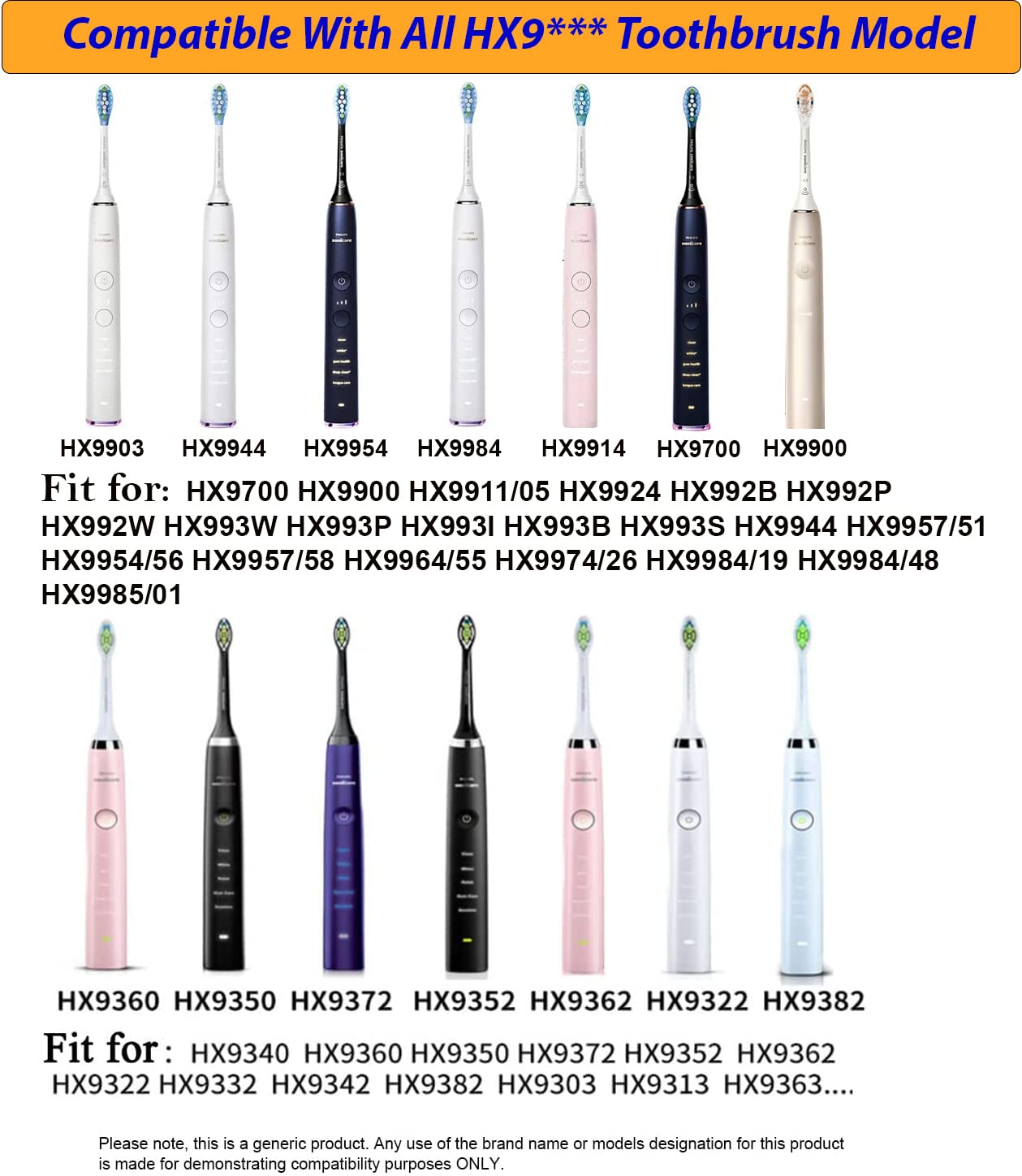 List of compatible HX9700 HX9900 DiamondClean models