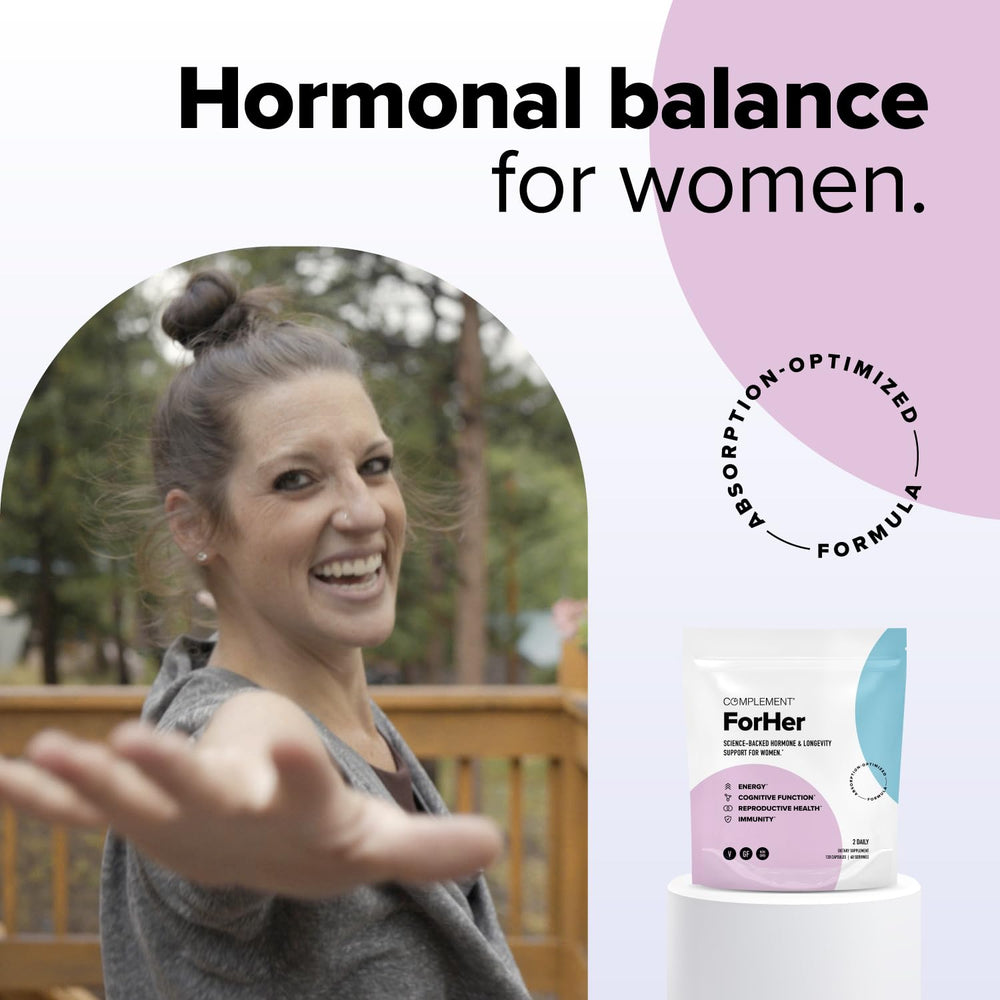 Complement ForHer ingredient label showing nutrients like iron and inositol