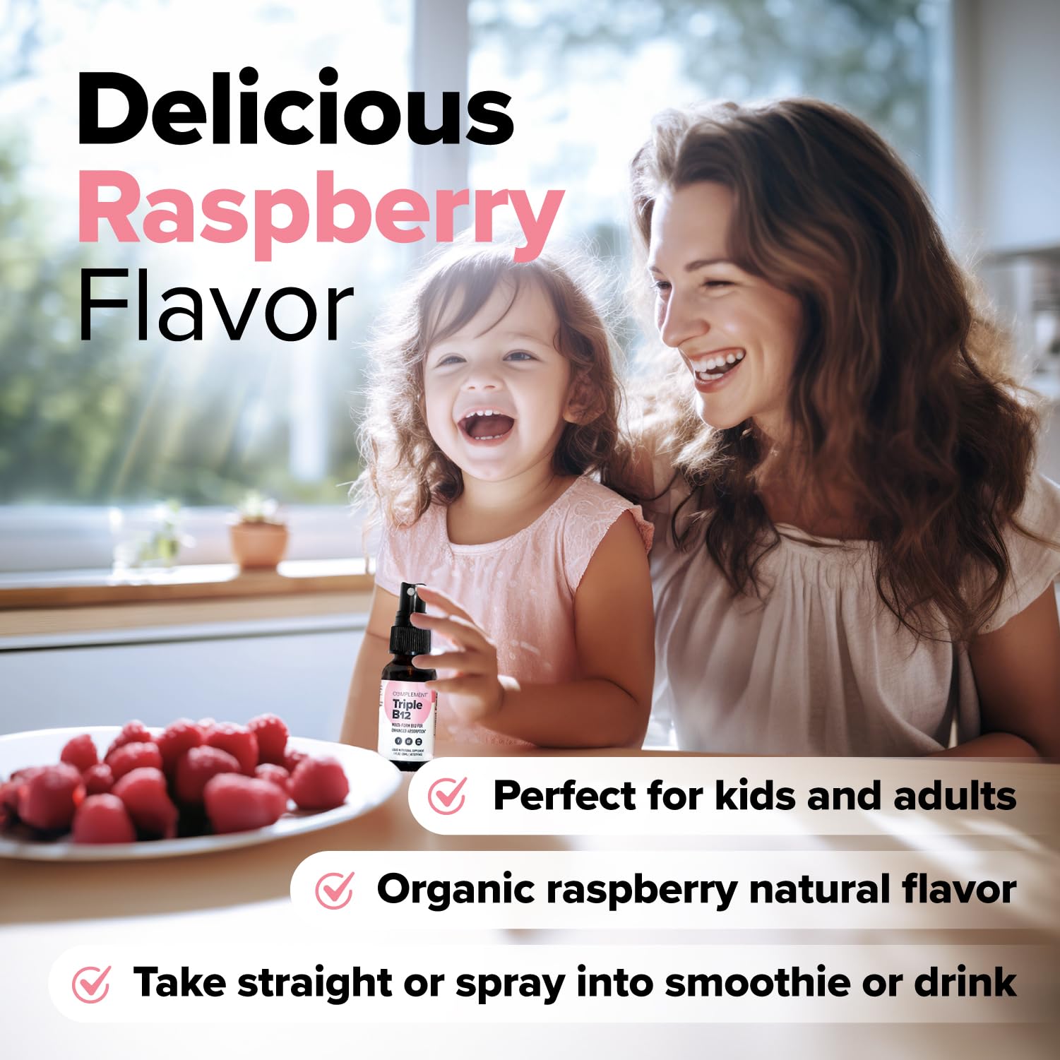 Person spraying Complement Triple B12 into mouth