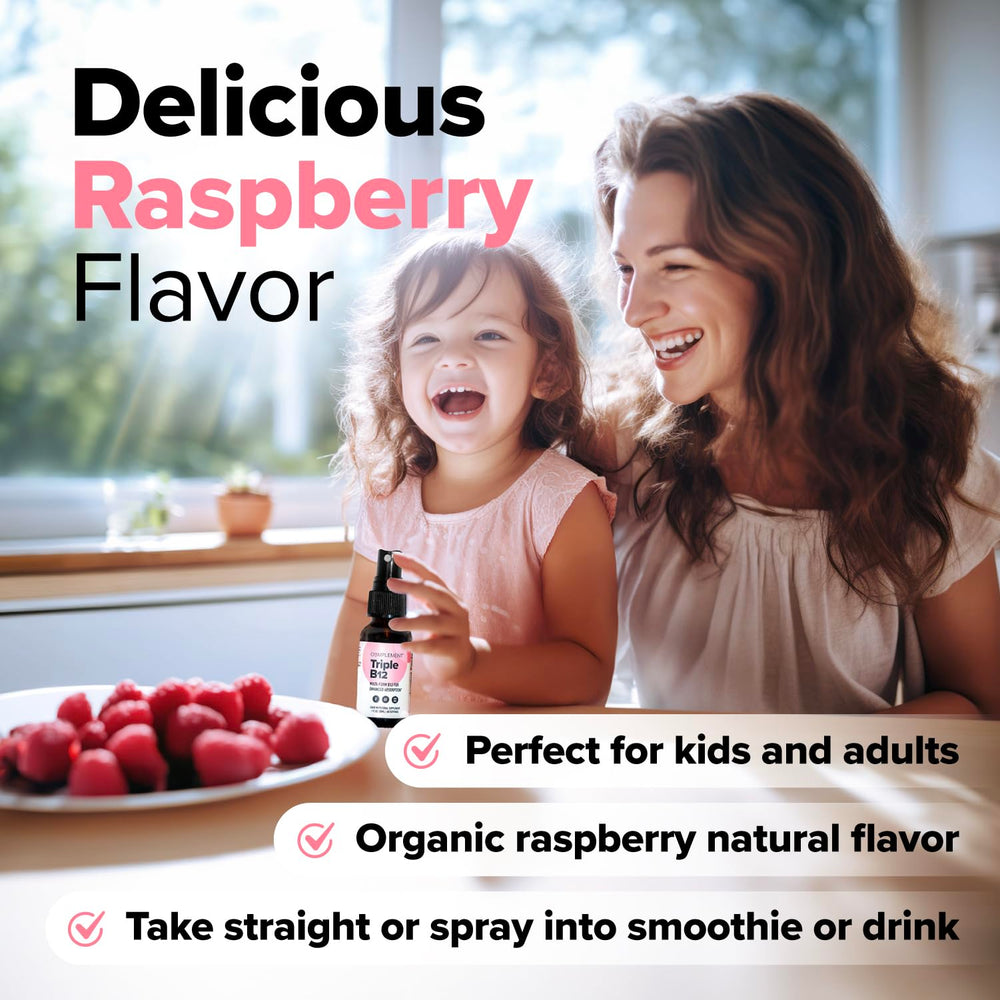 Person spraying Complement Triple B12 into mouth