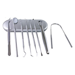 8-piece dental cleaning kit with stainless steel tools and travel case