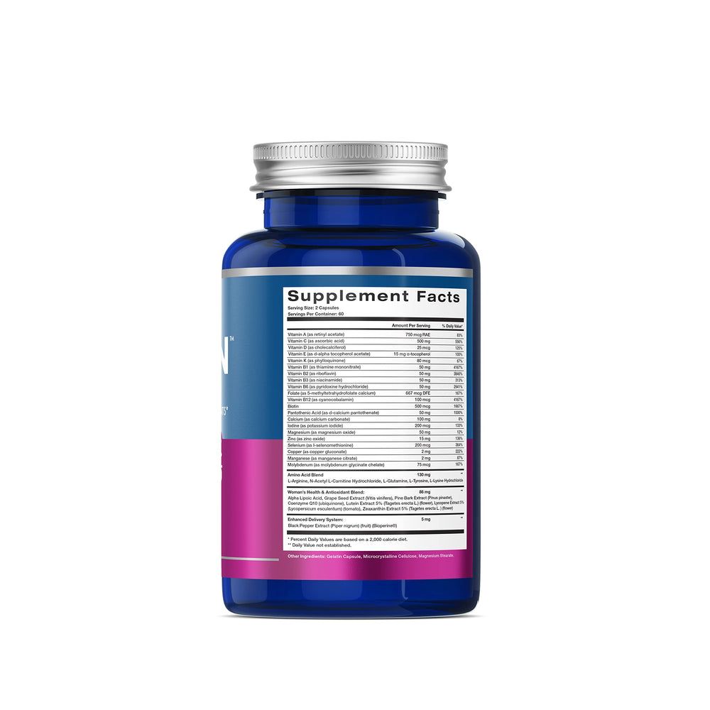 Label close-up of Complete Woman Multivitamin 120 ct
