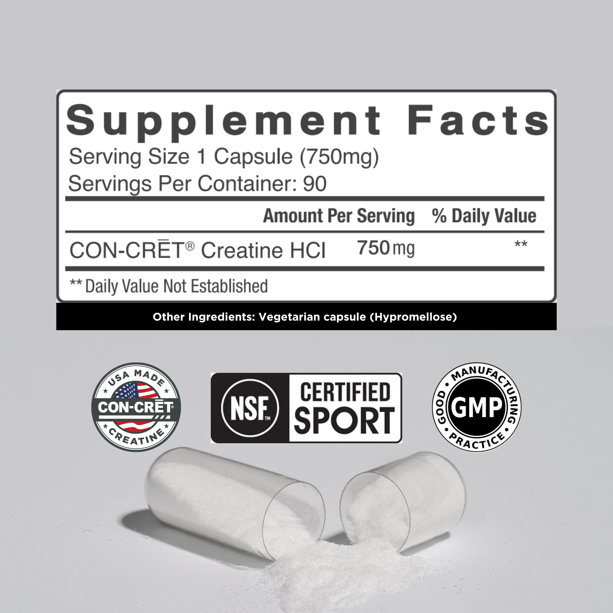 Nutrition facts panel for CON-CRET Creatine HCl