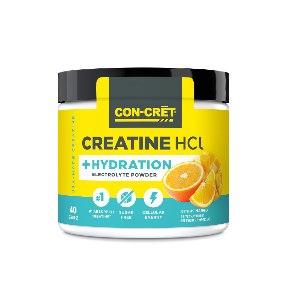 CON-CRET Creatine HCl + Hydration canister Citrus Mango flavor