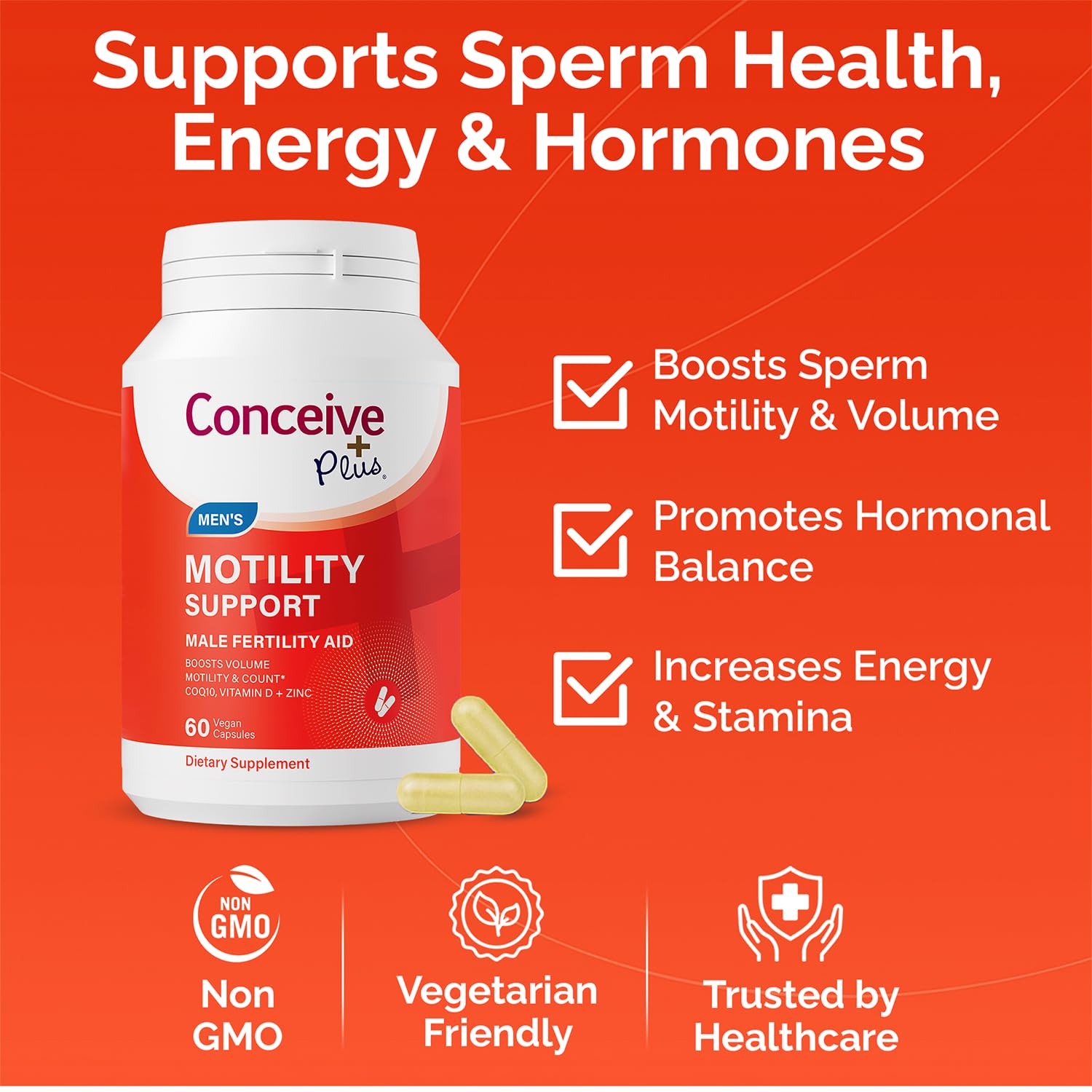 Close-up of Conceive Plus Motility Support capsules