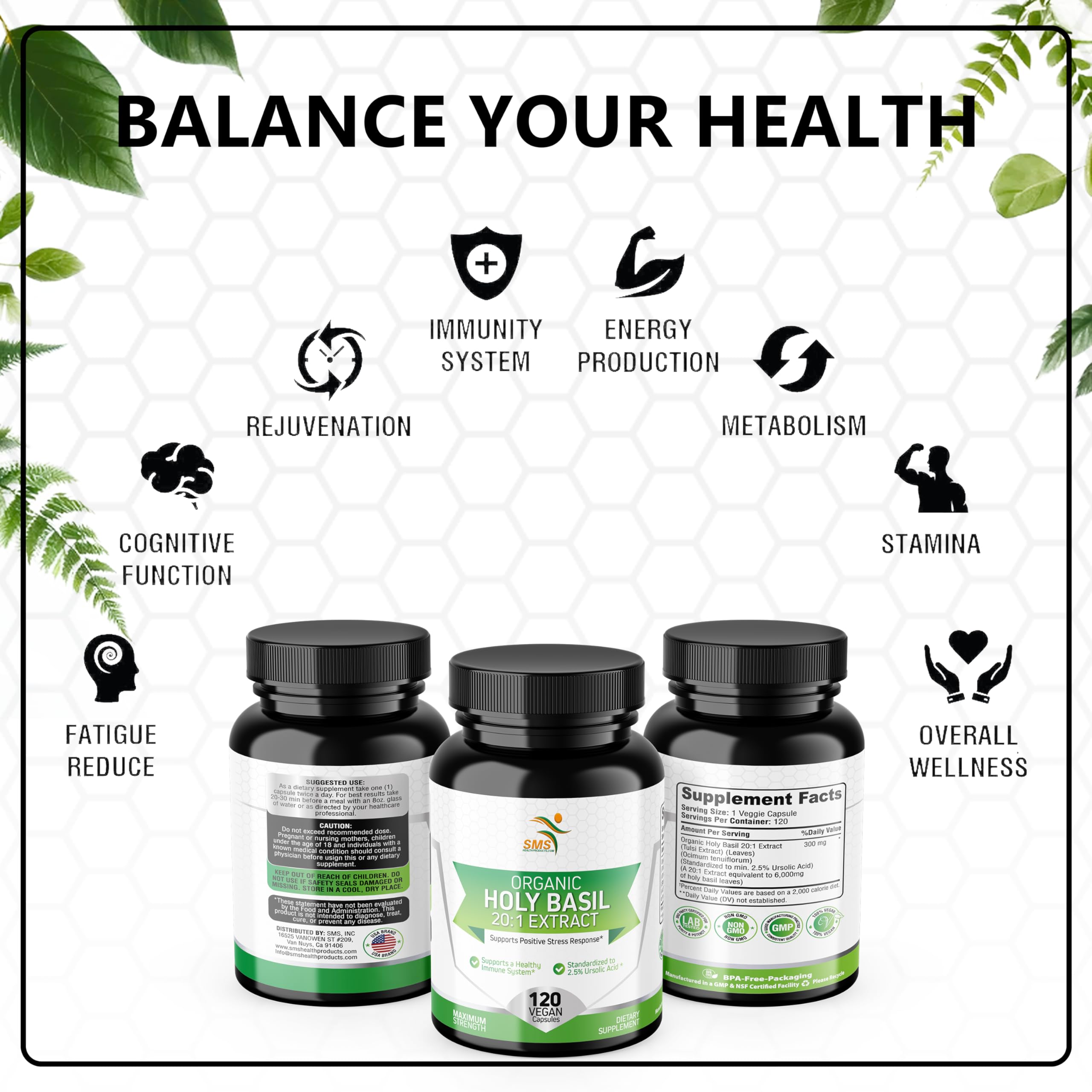 Label highlighting concentrated 20X Tulsi extract