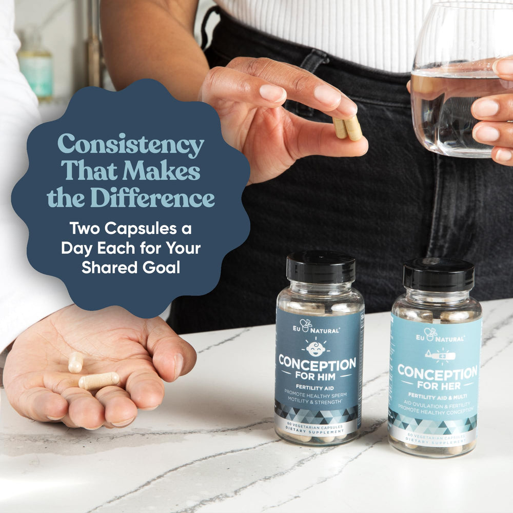 Women's fertility support bottle highlighting hormone balance ingredients