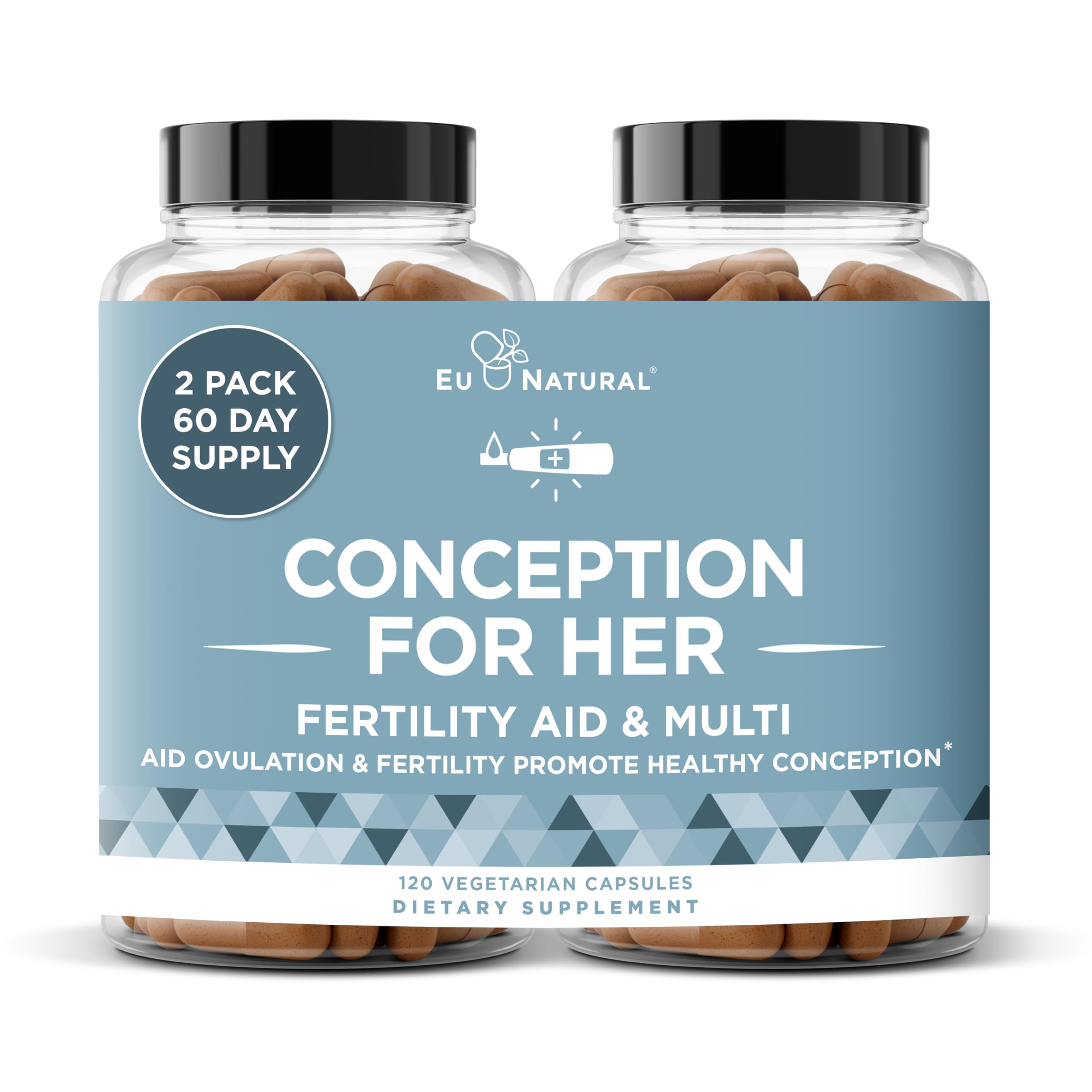 Bottle of conception fertility supplements for women emphasizing ovulation support