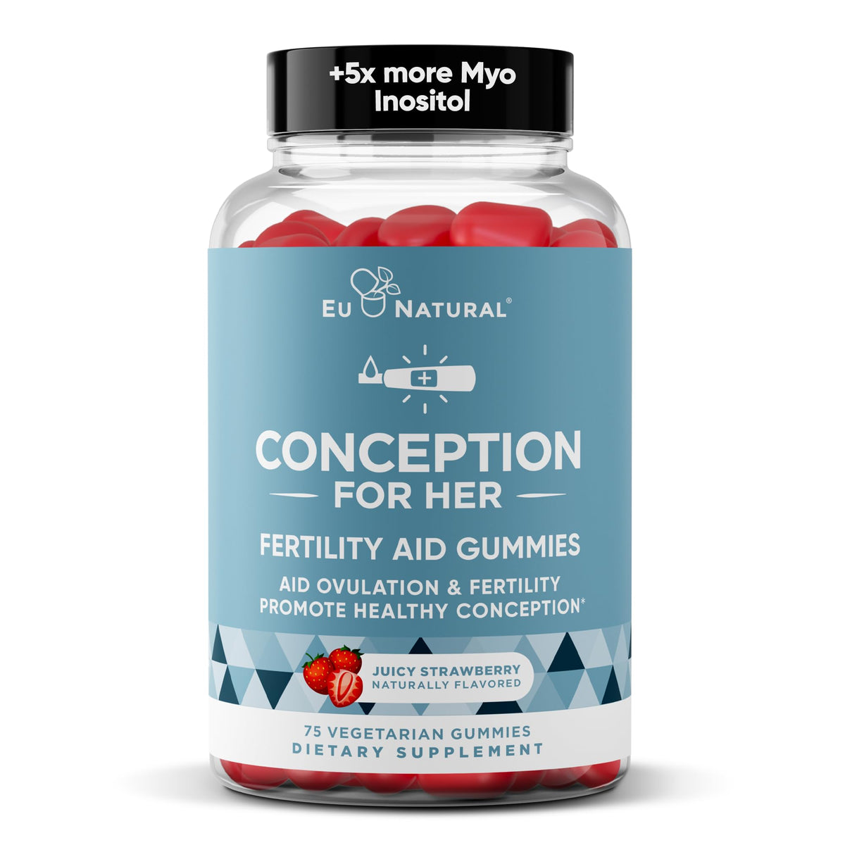 Bottle of Conception for Her Fertility Gummies with strawberry flavor