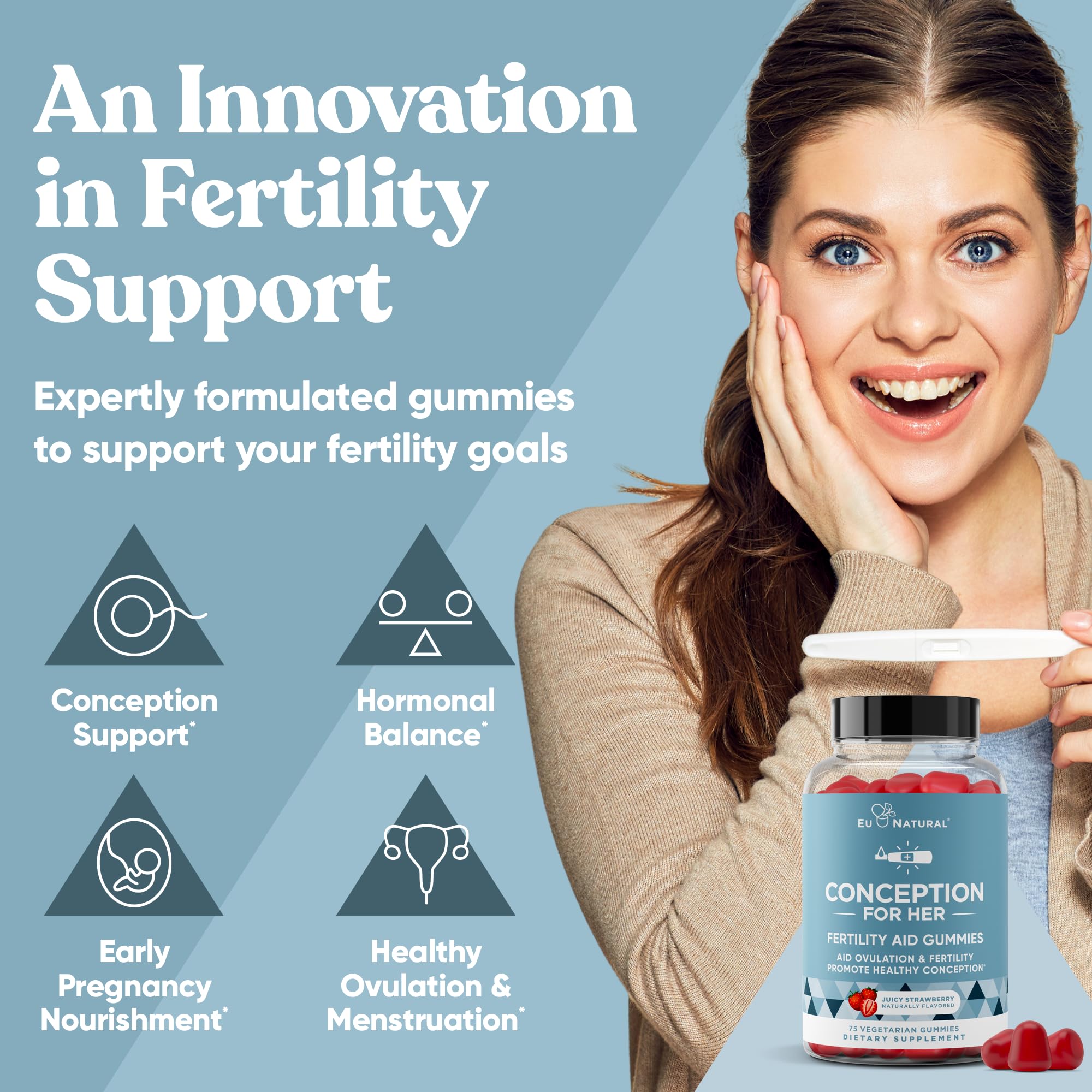 Close-up of juicy strawberry-flavored fertility gummies