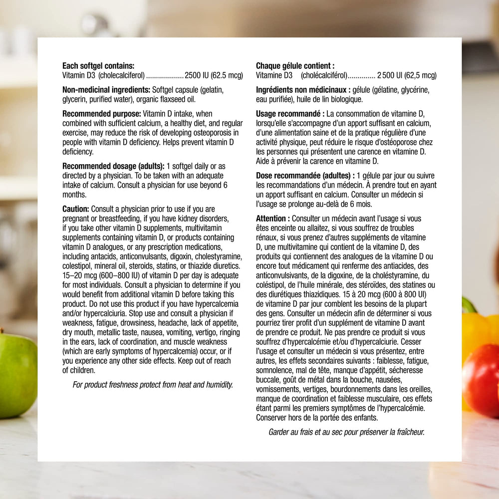 Vitamin D3 2500 IU softgels visible in the bottle