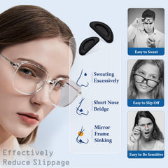 Nose pads attached to eyeglass frame showing anti-slip fit