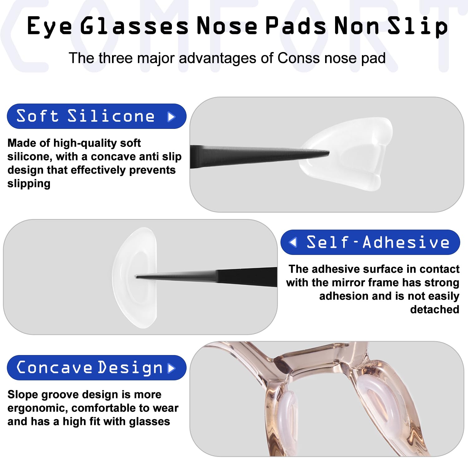 Close-up of anti-slip nose pads on glasses