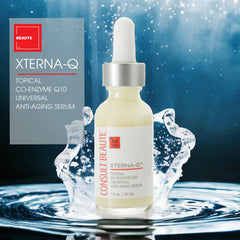 Close-up of XTERNA-Q serum bottle displaying label