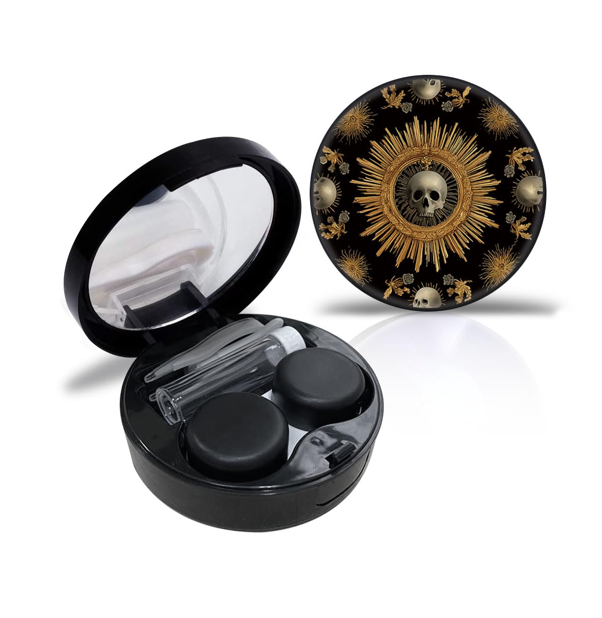 Personalized contact case travel kit in small black skull design