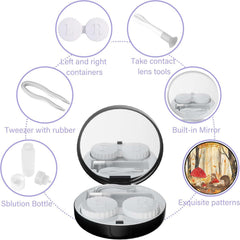 Lens container, solution bottle and mirror inside portable case