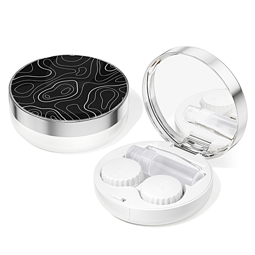 Portable contact lens case in a pastel design with lid open