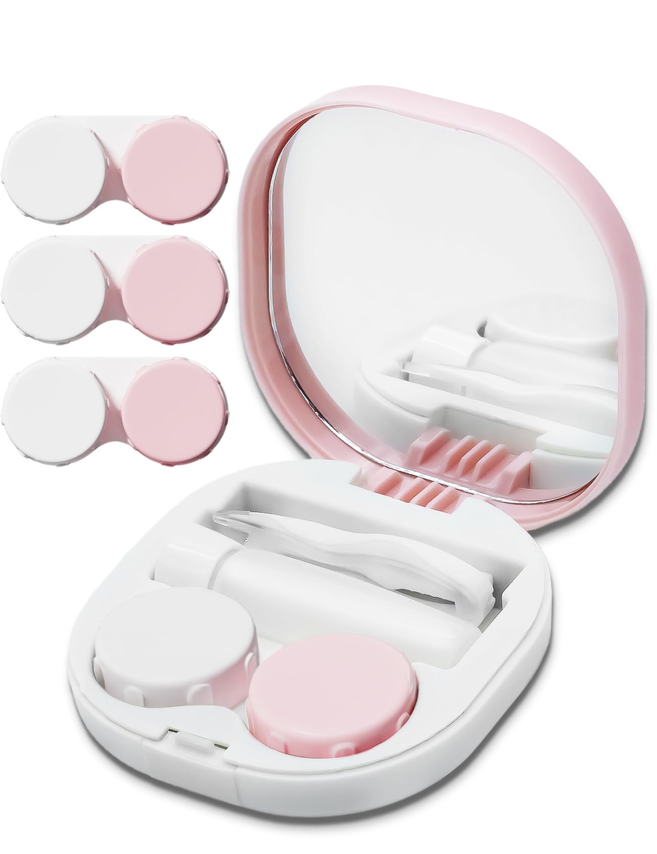 Pink portable contact lens case with applicator tool