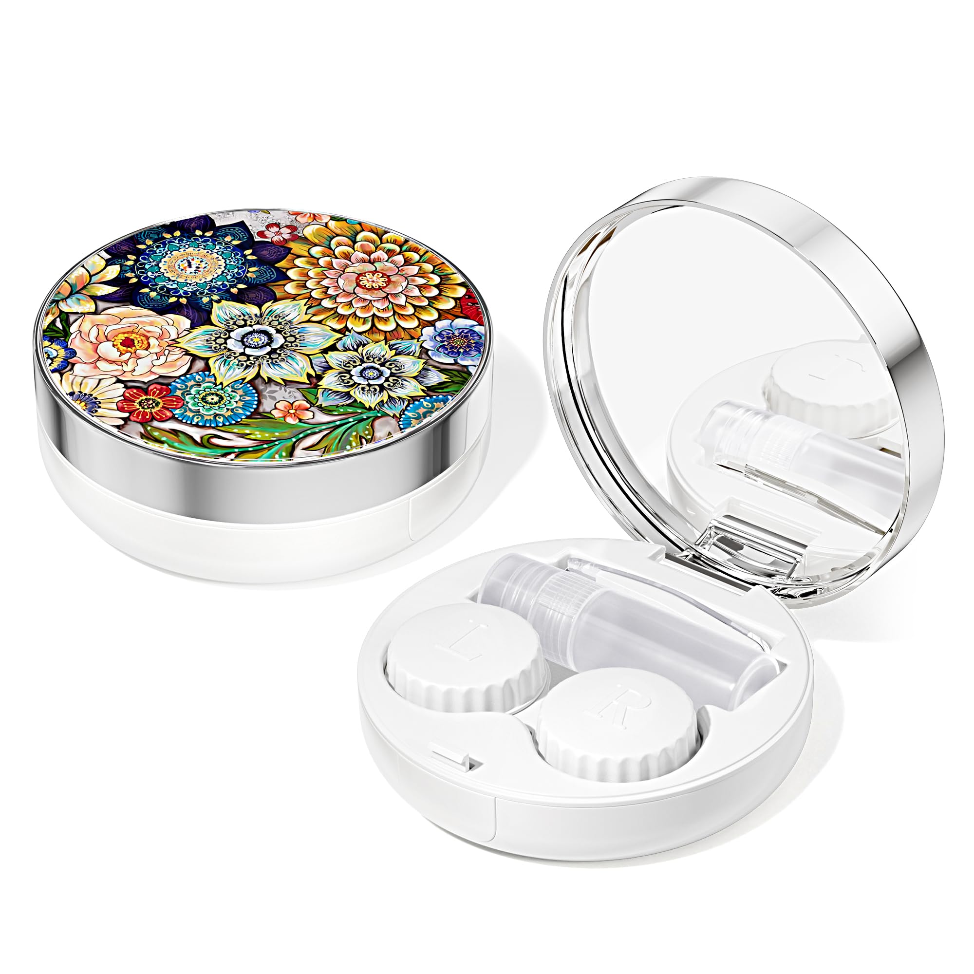 Travel-friendly contact lens case with mirror and compact design