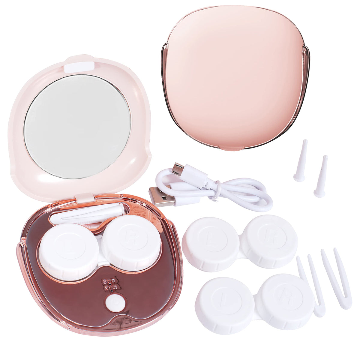 Pink portable ultrasonic contact lens cleaner with USB charging