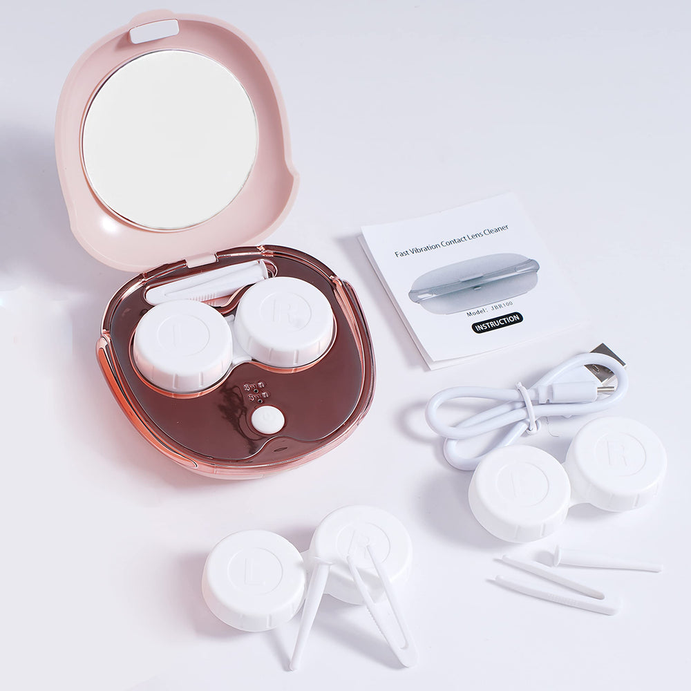 Inside view showing the contact lens container and tweezers