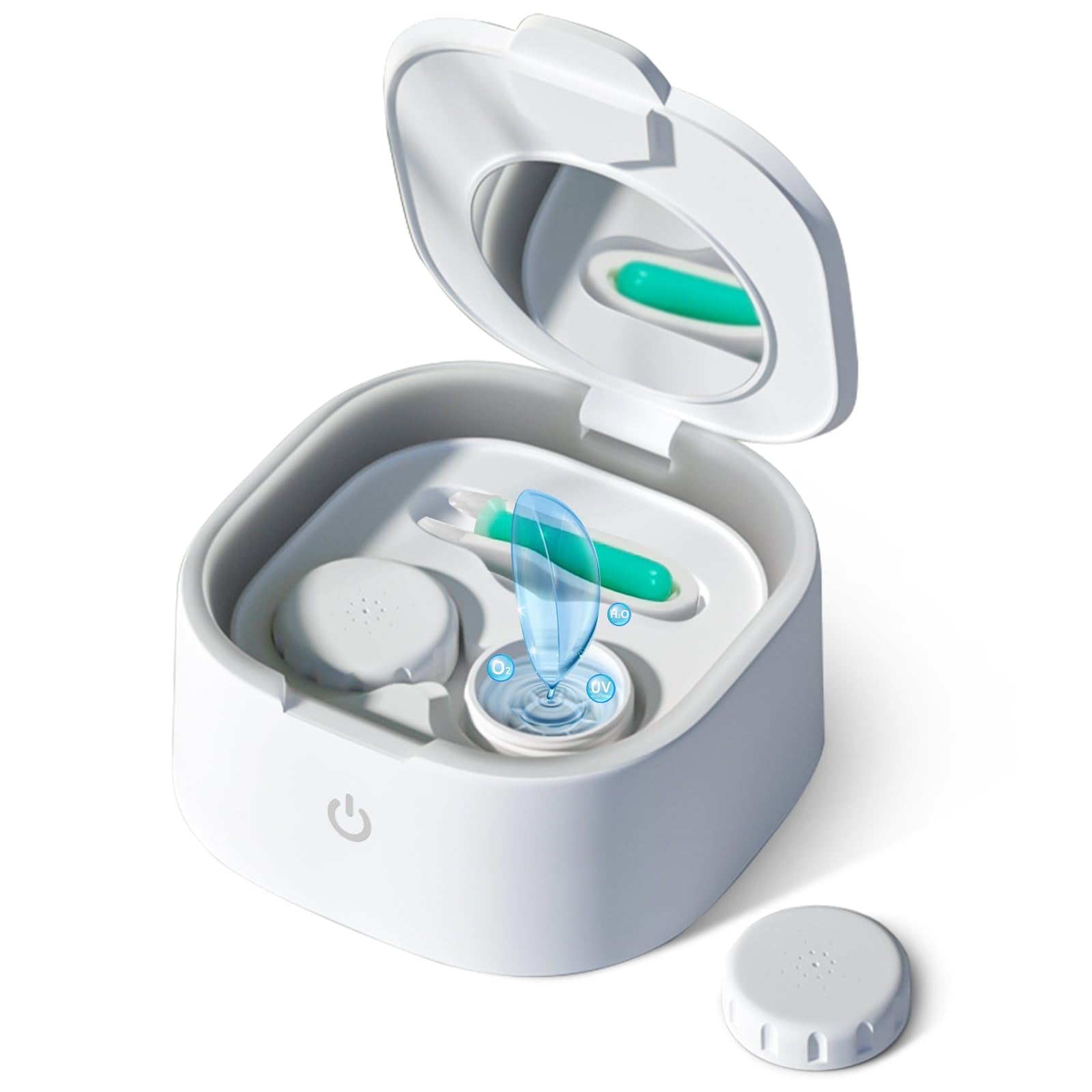 Ultrasonic contact lens cleaner device with USB charging cable and white finish