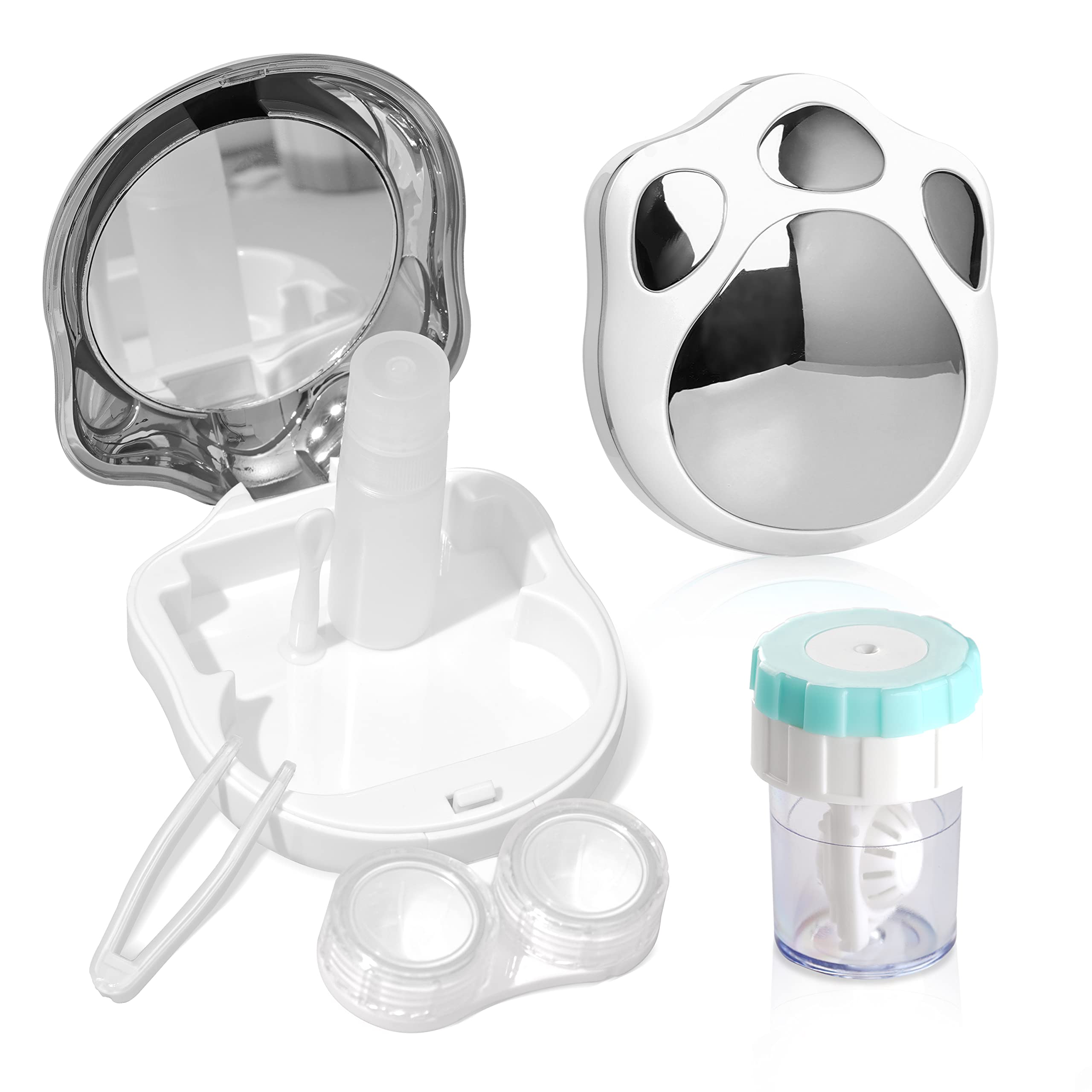 5-in-1 kit includes case, mirror, solution bottle, tweezers and remover stick