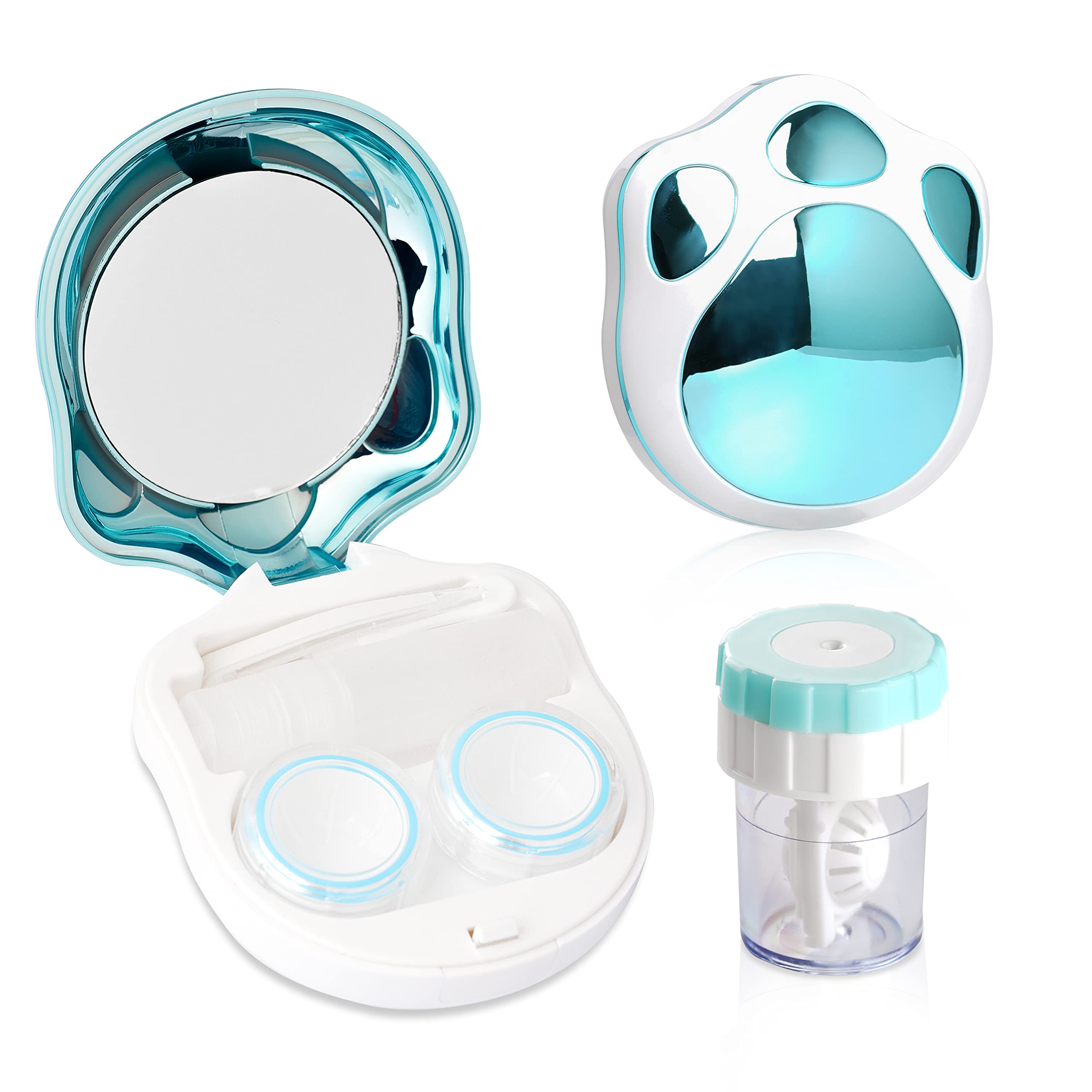 Blue contact lens travel kit with case, mirror, tweezers and remover tool