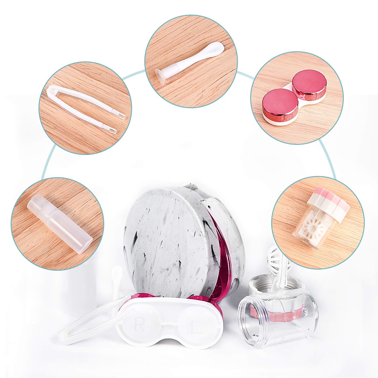 Portable contact lens case with built-in mirror