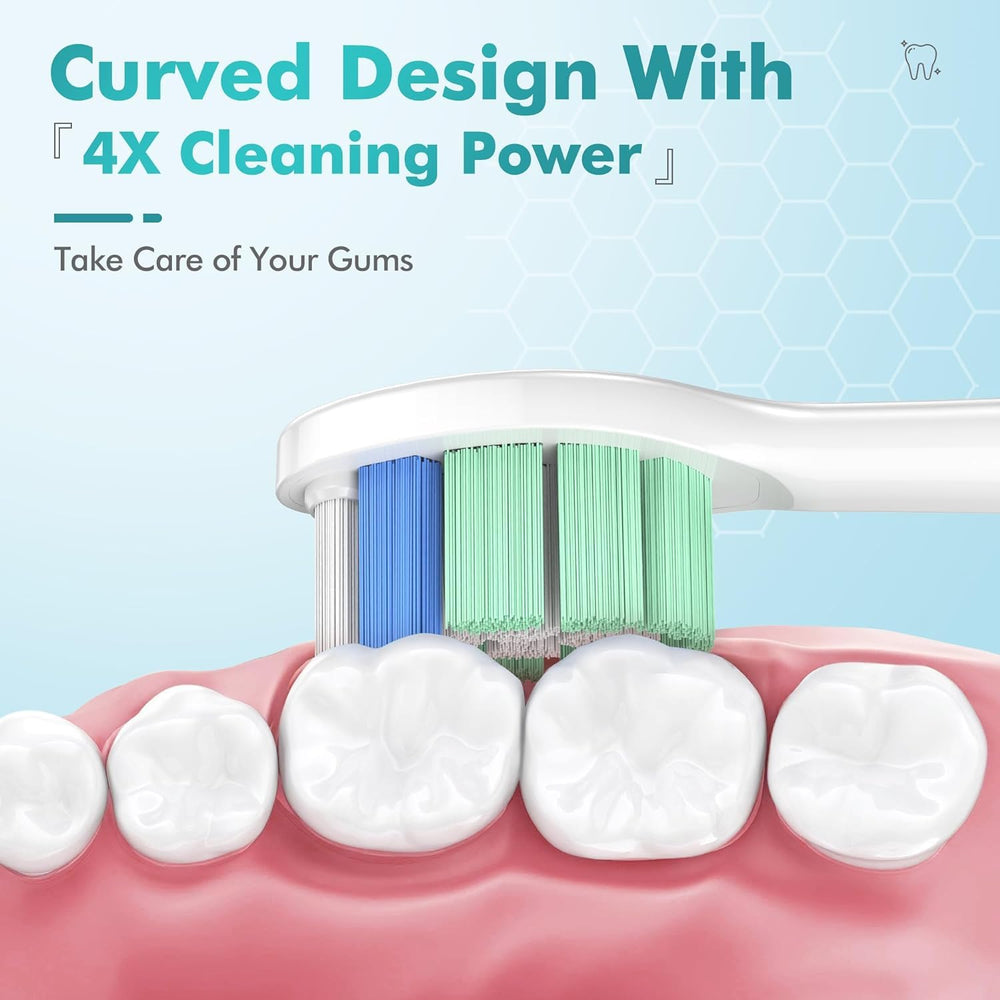 Contoured bristles designed to fit teeth and reach hard-to-clean areas