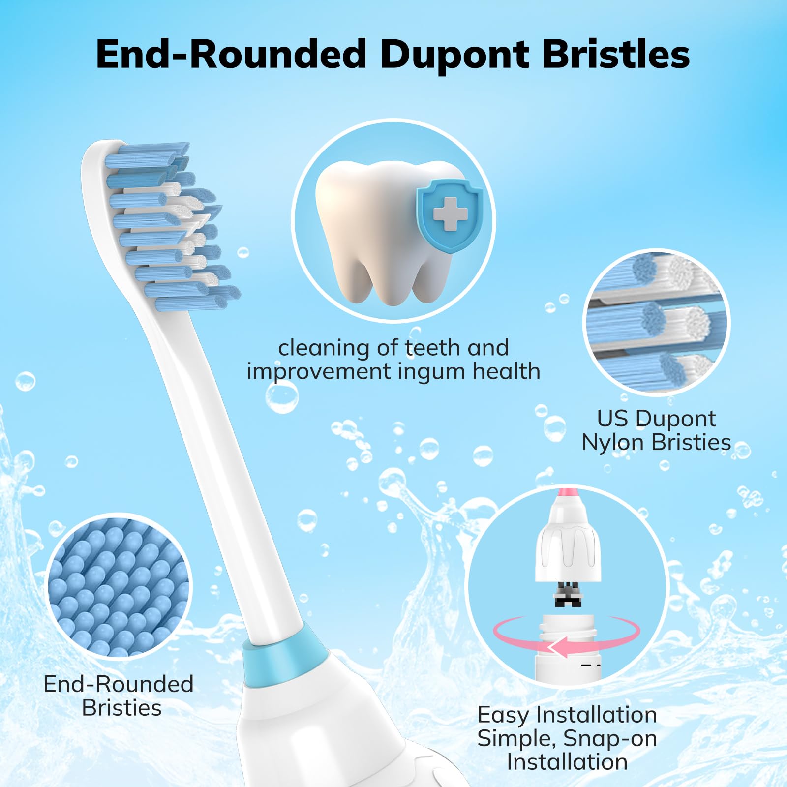 Toothbrush head showing contoured top bristles and angled neck