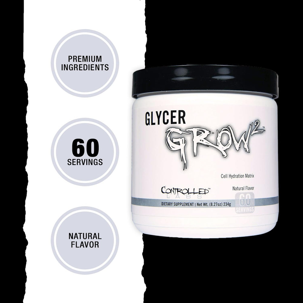 Controlled Labs GlycerGrow scoop dispensing powder for precise pre-workout dosing.