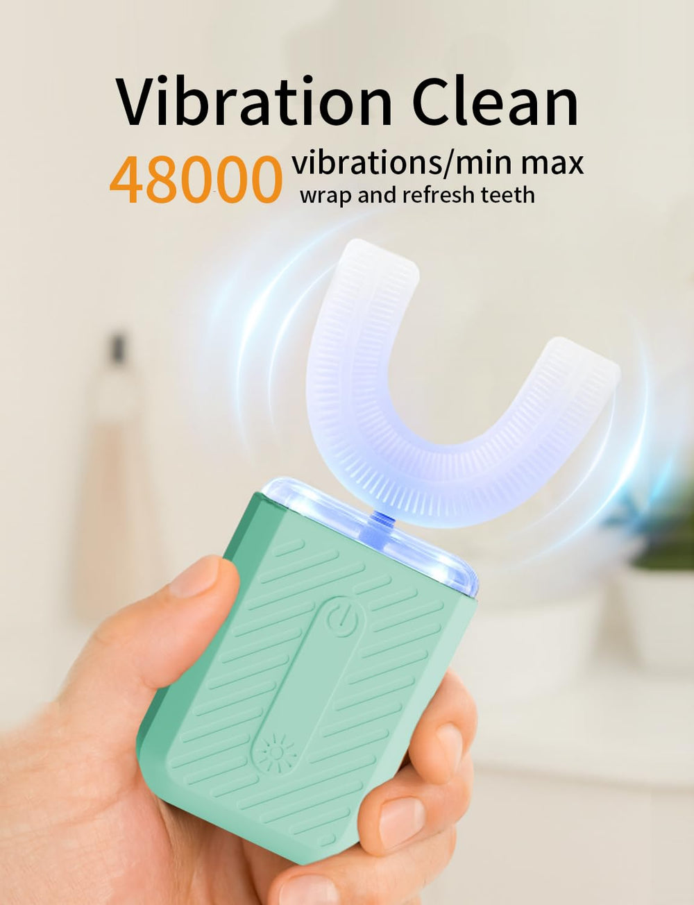 IPX7 waterproof rating symbol on COOBST U-shaped toothbrush