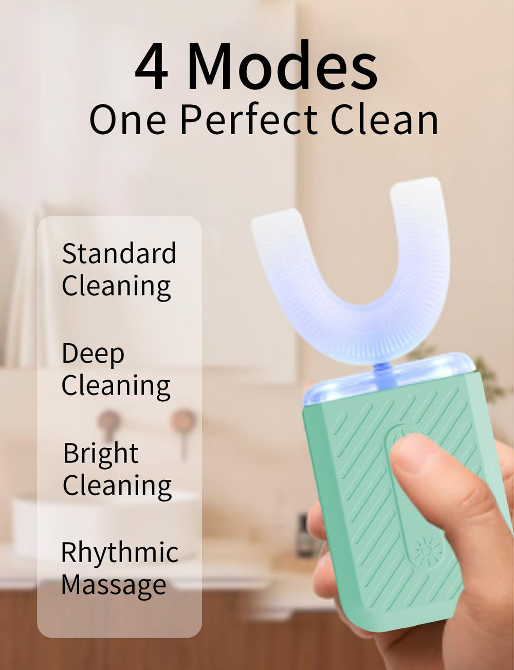 Ergonomic U-shaped toothbrush design wrapping around teeth