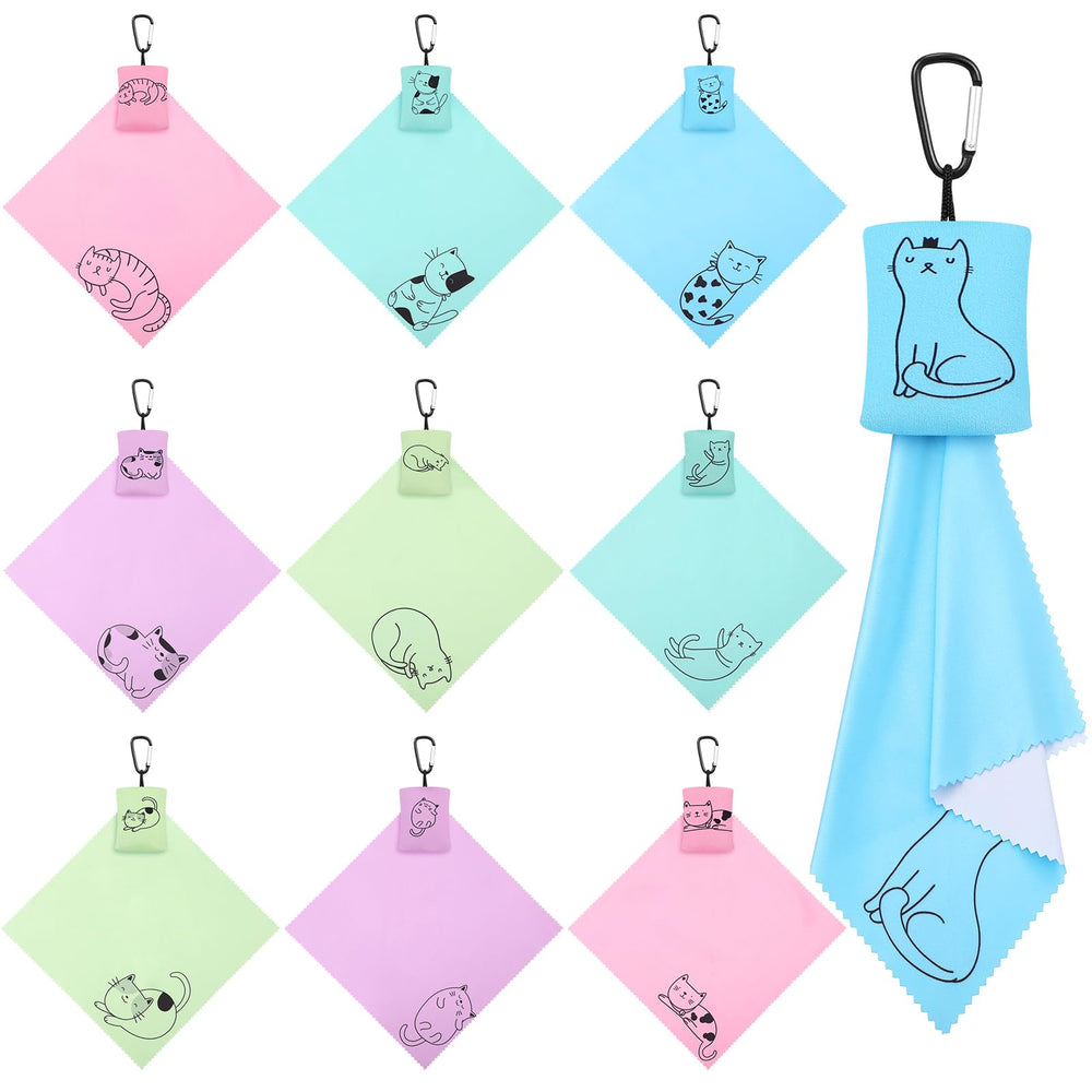 Copkim cat-themed microfiber cleaning cloths set of 10 with hanging ring - 6 x 7 inches