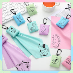 Cloth stored in waterproof pouch with metal ring for hanging
