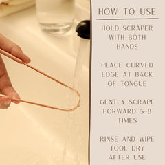 Ergonomic angled copper tongue scraper for deeper cleaning